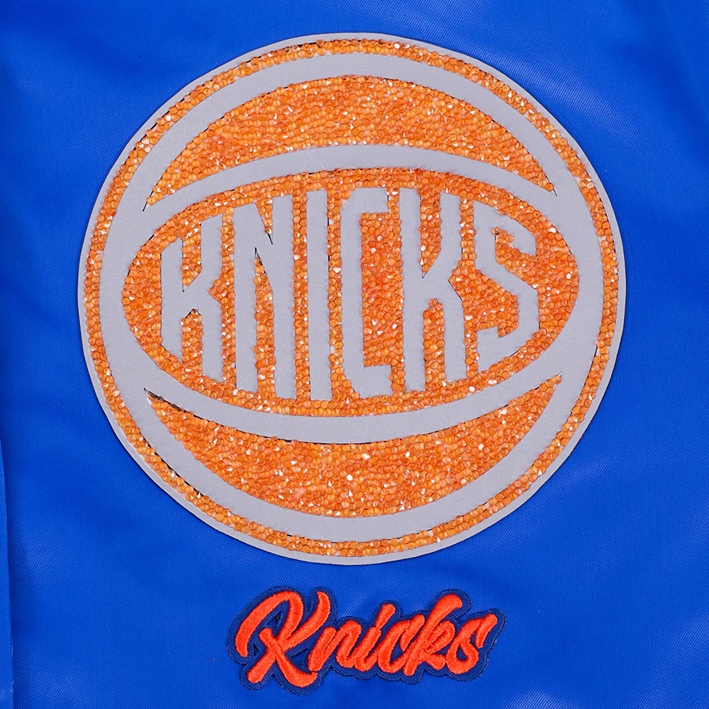 NBA NEW YORK KNICKS TEAM CRYSTALLINE WOMEN'S SATIN JACKET (ROYAL BLUE) - Image 9