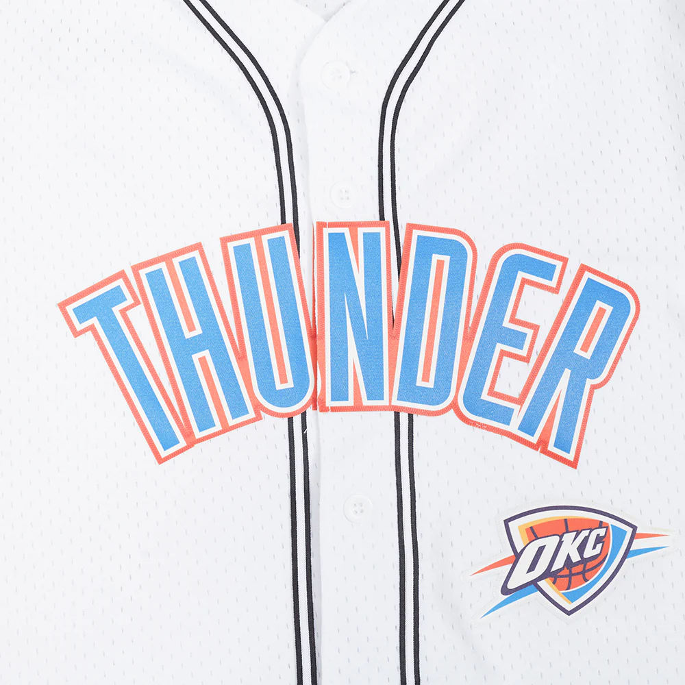 NBA OKLAHOMA CITY THUNDER CLASSIC MESH MEN'S BUTTON DOWN SHIRT (WHITE/BLACK/WHITE) - Image 5