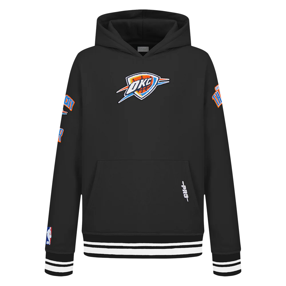 NBA OKLAHOMA CITY THUNDER RETRO CLASSIC BIG BOYS RIB FLEECE PULLOVER HOODIE (BLACK)