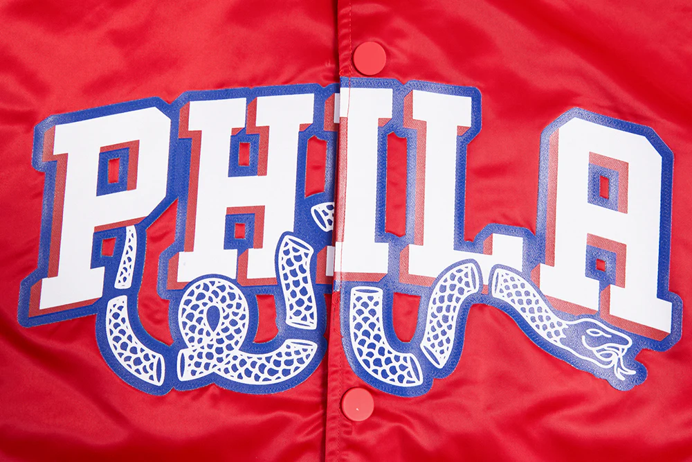 NBA PHILADELPHIA 76ERS BIG LOGO MEN'S SATIN JACKET (RED) - Image 6