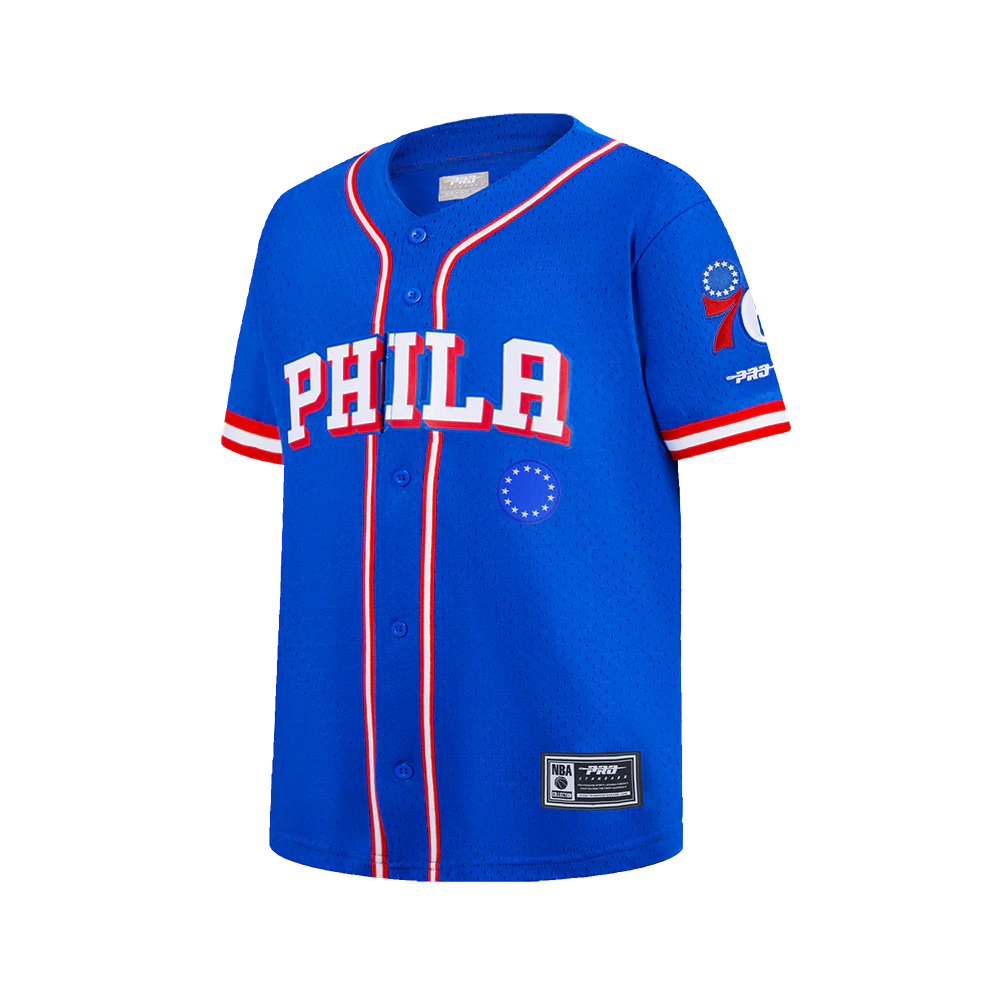 NBA PHILADELPHIA 76ERS CLASSIC BIG BOYS MESH BUTTON DOWN SHIRT (ROYAL BLUE/RED) - Image 2