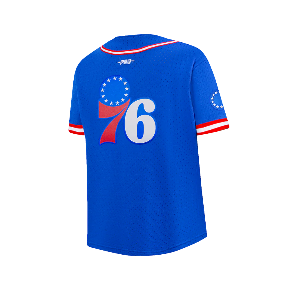 NBA PHILADELPHIA 76ERS CLASSIC BIG BOYS MESH BUTTON DOWN SHIRT (ROYAL BLUE/RED) - Image 4
