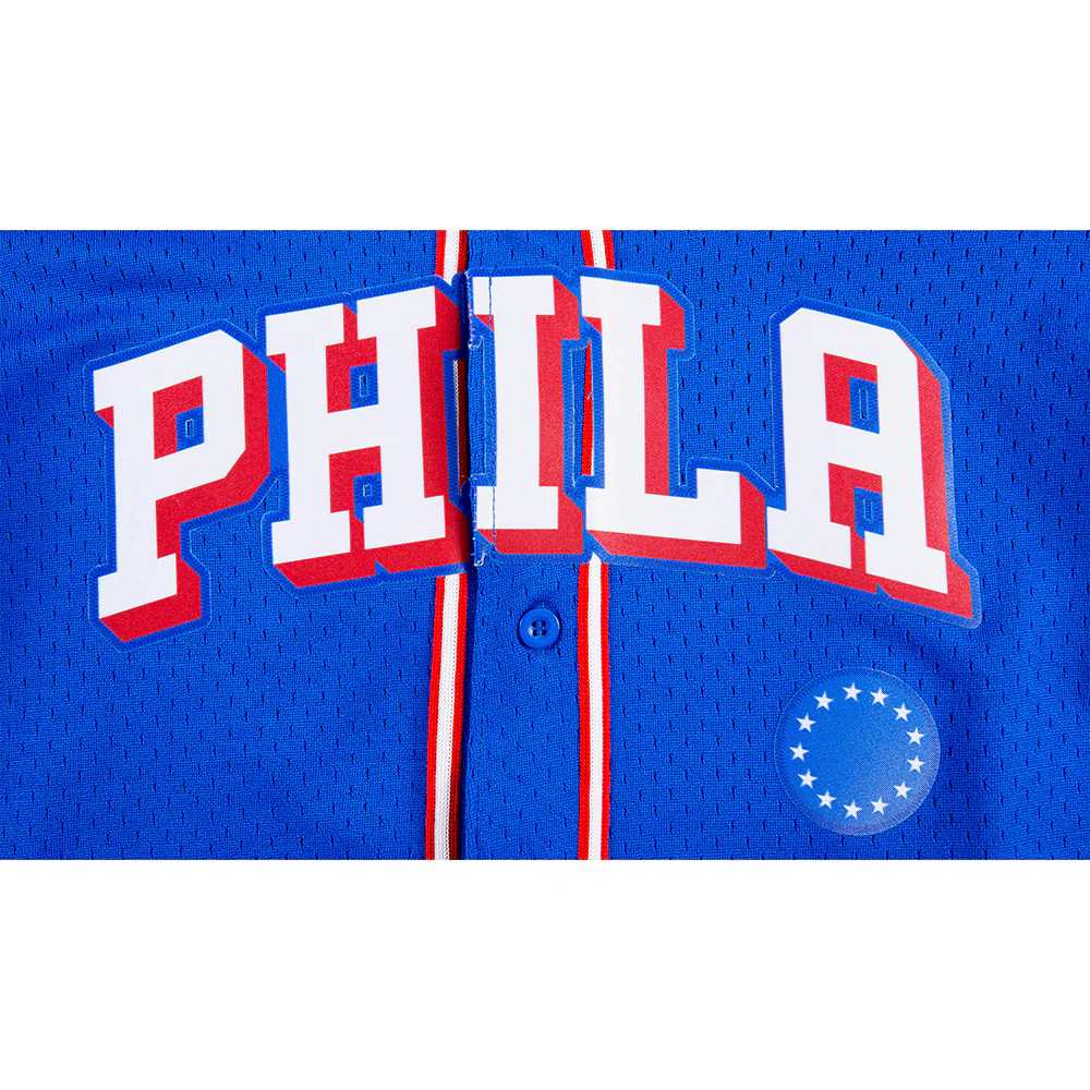 NBA PHILADELPHIA 76ERS CLASSIC BIG BOYS MESH BUTTON DOWN SHIRT (ROYAL BLUE/RED) - Image 7
