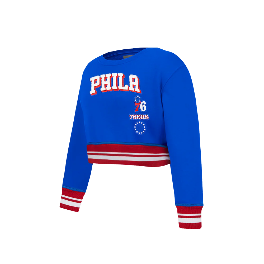 NBA PHILADELPHIA 76ERS RETRO CLASSIC LITTLE GIRLS  RIB FLEECE CREWNECK (ROYAL BLUE/RED) - Image 2