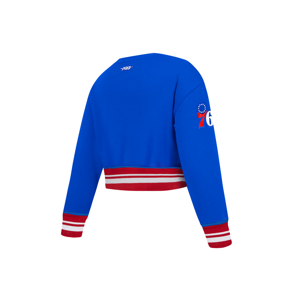 NBA PHILADELPHIA 76ERS RETRO CLASSIC LITTLE GIRLS  RIB FLEECE CREWNECK (ROYAL BLUE/RED) - Image 4