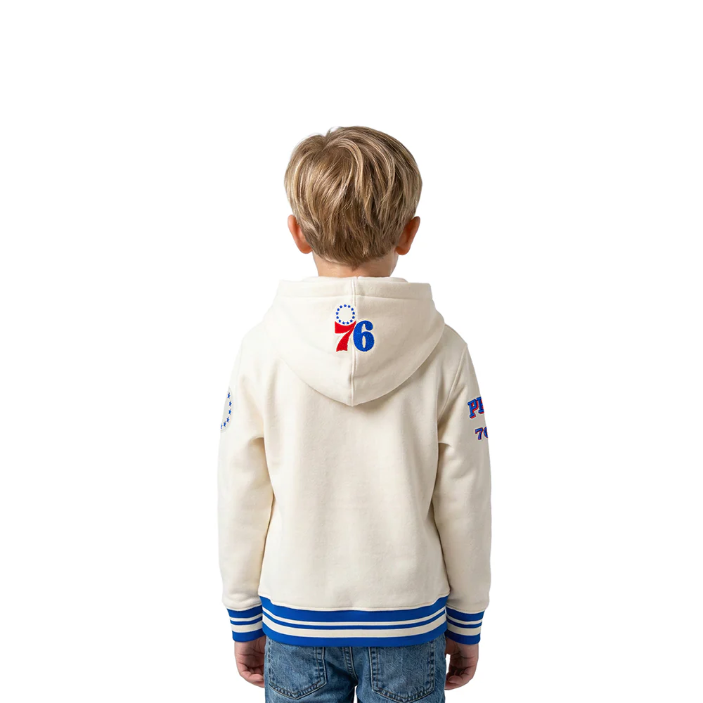 NBA PHILADELPHIA 76ERS RETRO CLASSIC TODDLER BOYS RIB FLEECE PULLOVER HOODIE (EGGSHELL/ROYAL BLUE) - Image 2
