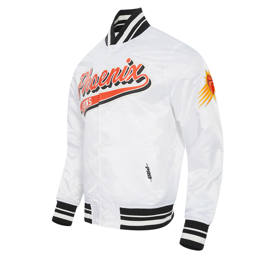 NBA PHOENIX SUNS SCRIPT TAIL MEN'S SATIN JACKET (WHITE/BLACK) - Image 2