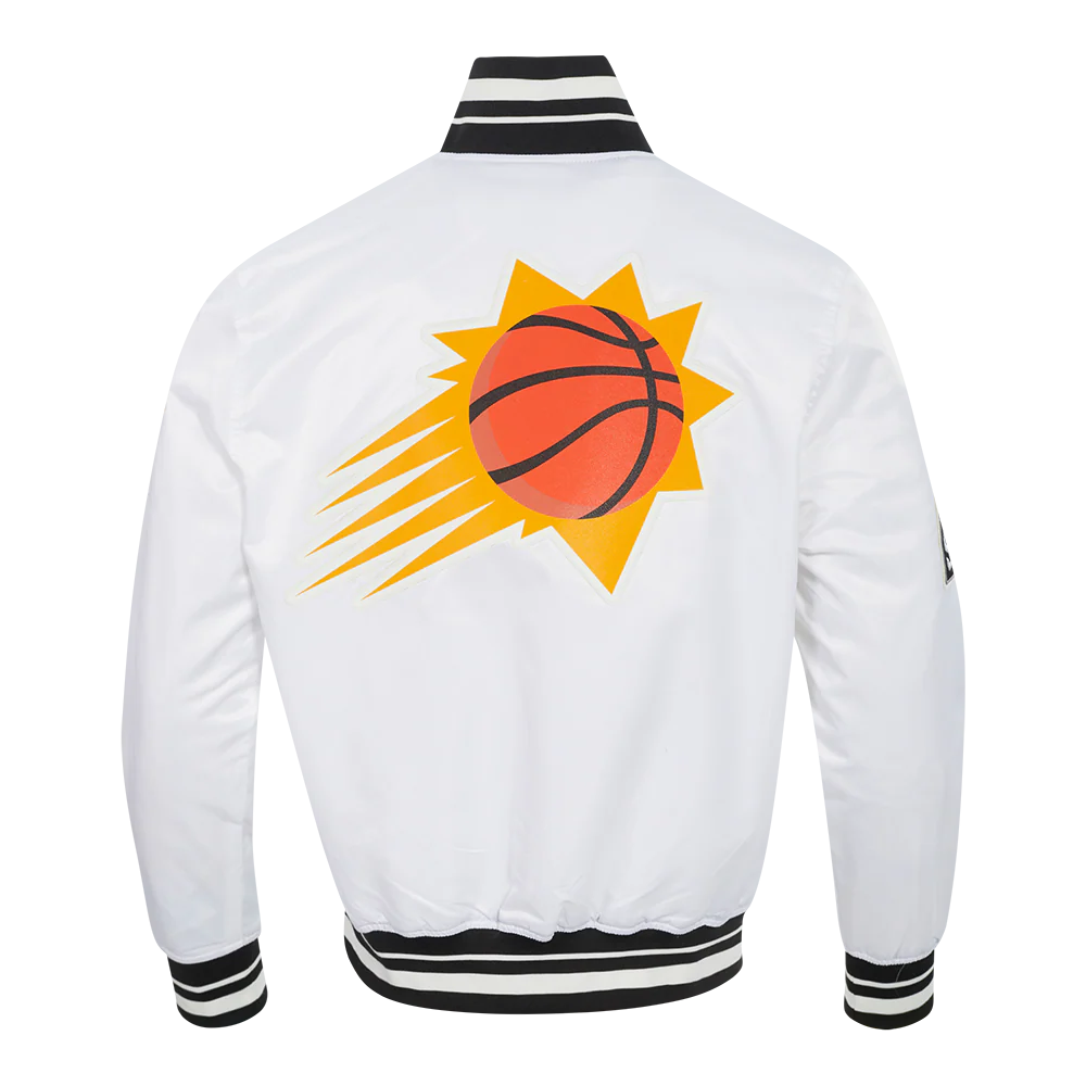 NBA PHOENIX SUNS SCRIPT TAIL MEN'S SATIN JACKET (WHITE/BLACK) - Image 3