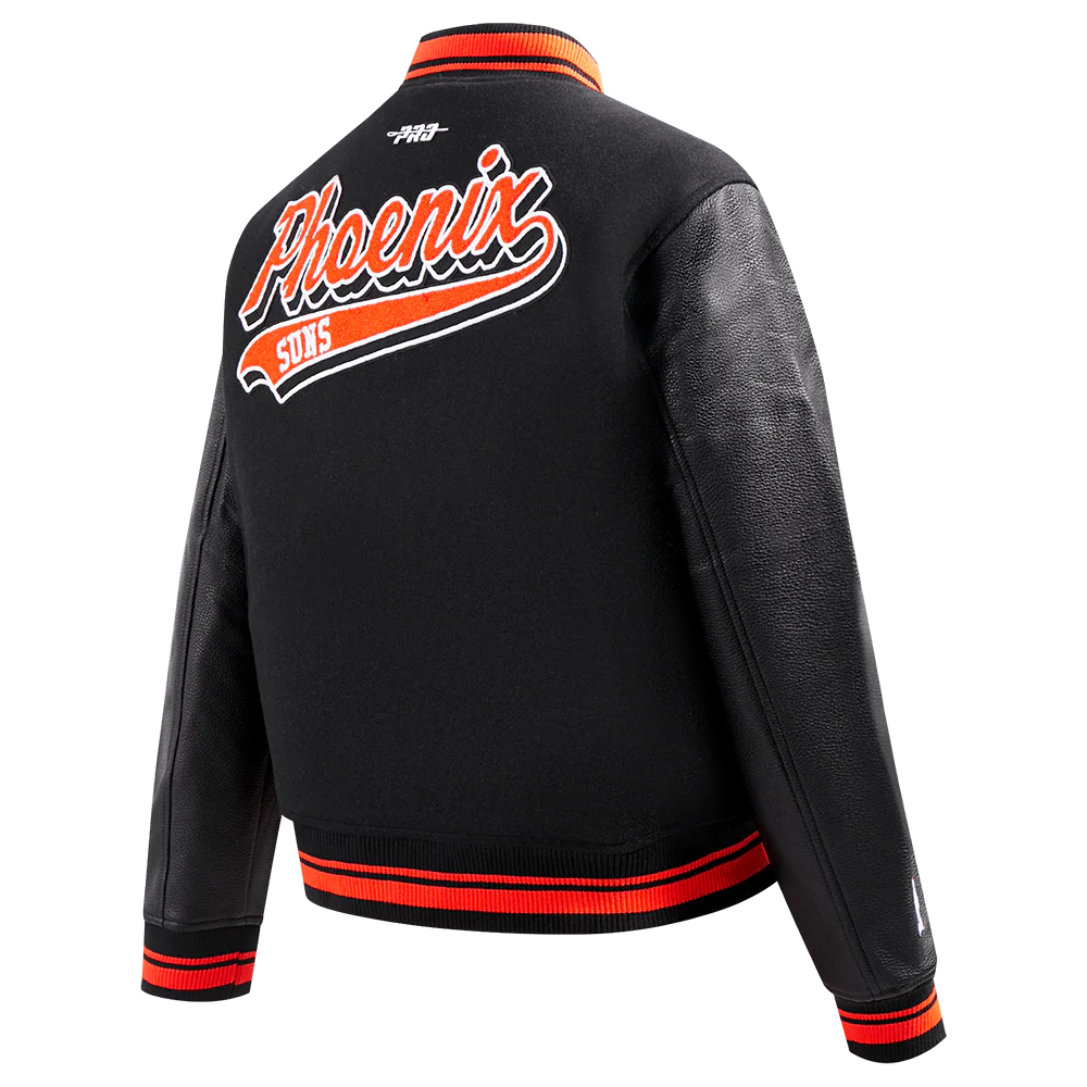 NBA PHOENIX SUNS SCRIPT TAIL WOMEN'S WOOL VARSITY JACKET (BLACK/ORANGE) - Image 4