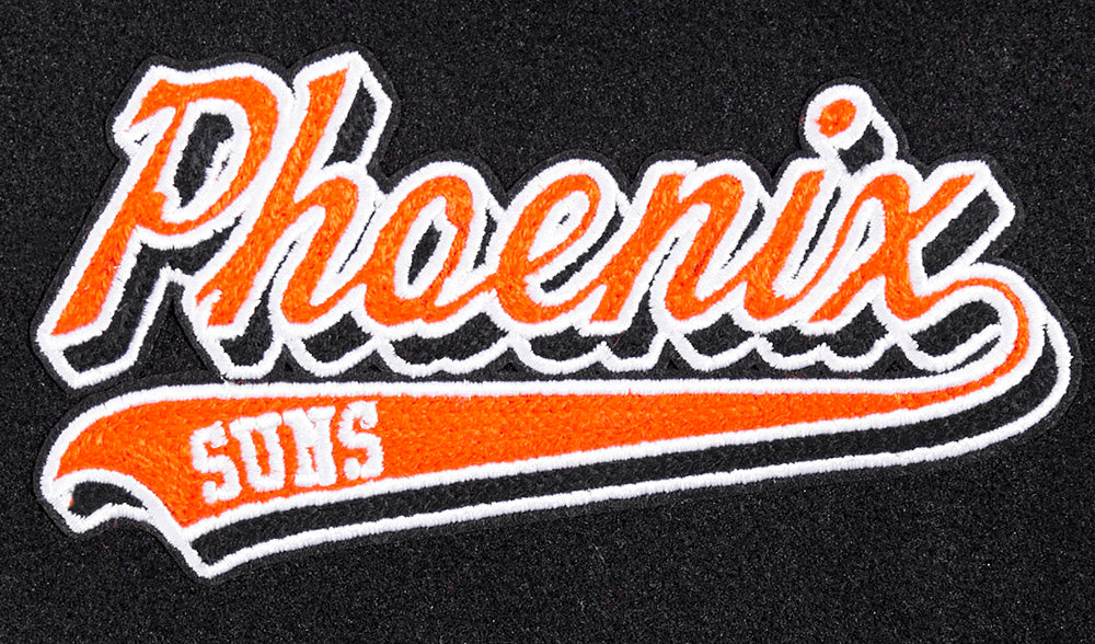 NBA PHOENIX SUNS SCRIPT TAIL WOMEN'S WOOL VARSITY JACKET (BLACK/ORANGE) - Image 5