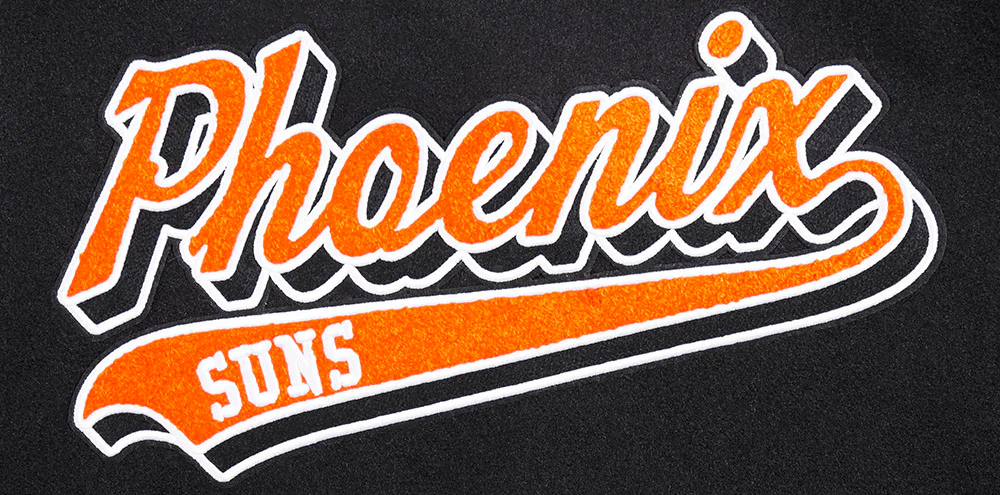 NBA PHOENIX SUNS SCRIPT TAIL WOMEN'S WOOL VARSITY JACKET (BLACK/ORANGE) - Image 7