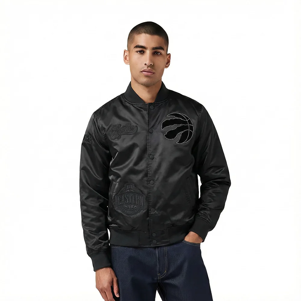 NBA TORONTO RAPTORS BLACKOUT MEN'S SATIN JACKET (BLACK)