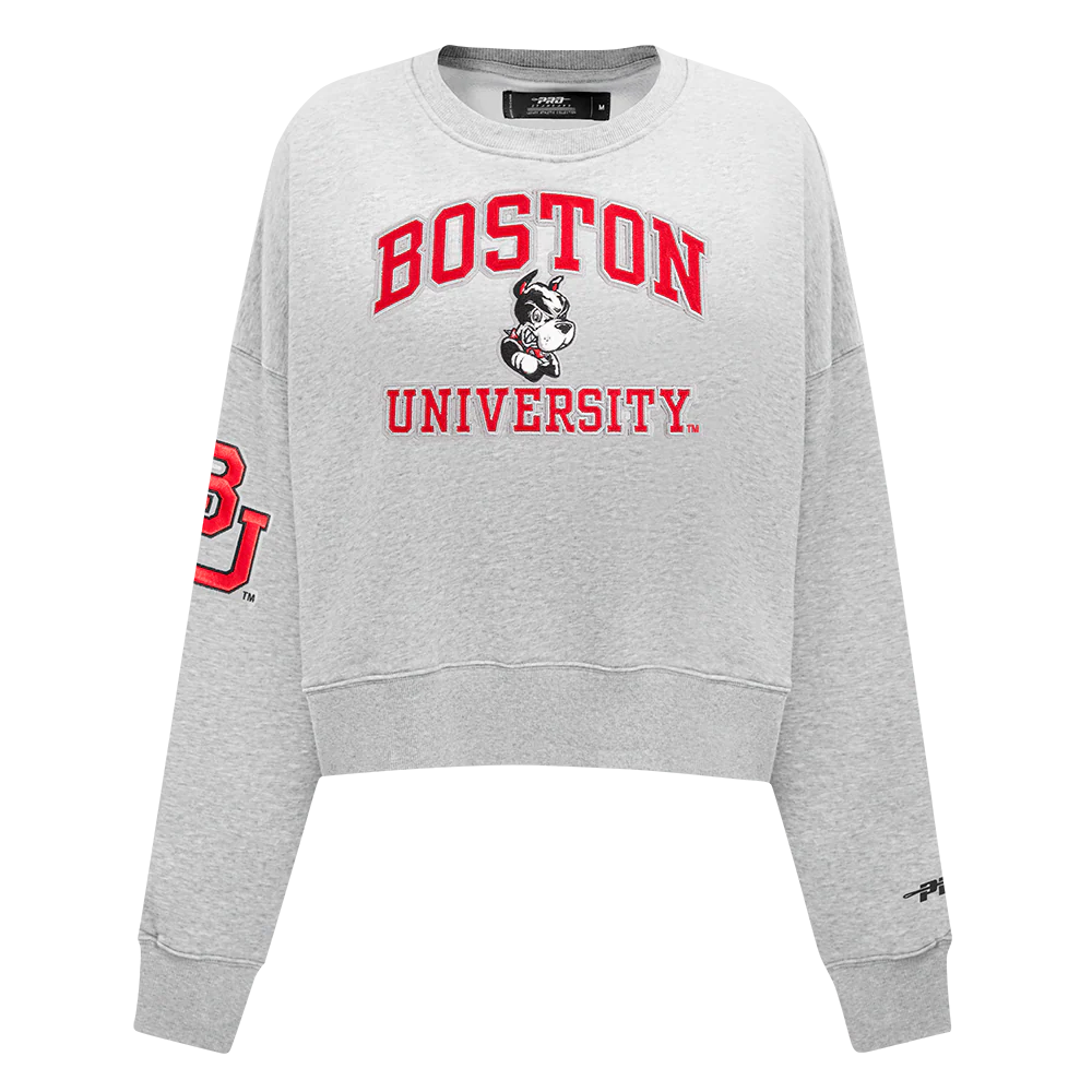 BOSTON UNIVERSITY CLASSIC WOMEN'S FLEECE CREWNECK (HEATHER GREY)