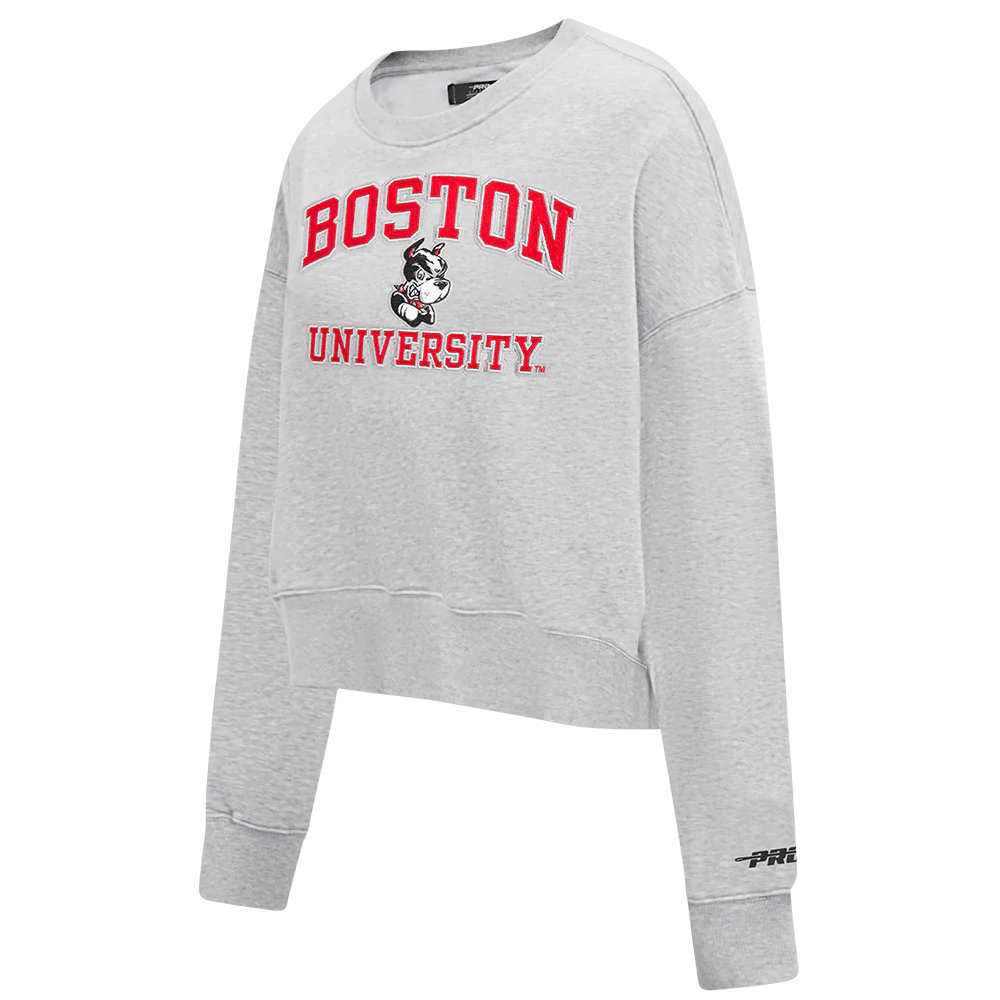 BOSTON UNIVERSITY CLASSIC WOMEN'S FLEECE CREWNECK (HEATHER GREY) - Image 2