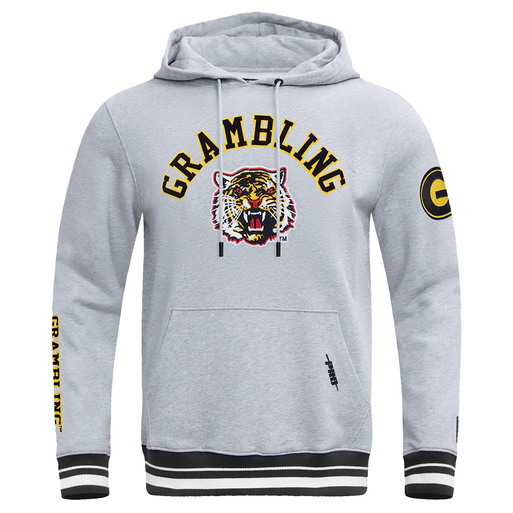 GRAMBLING STATE UNIVERSITY CLASSIC MEN'S STACKED LOGO PULLOVER HOODI (HEATHER GRAY/BLACK)