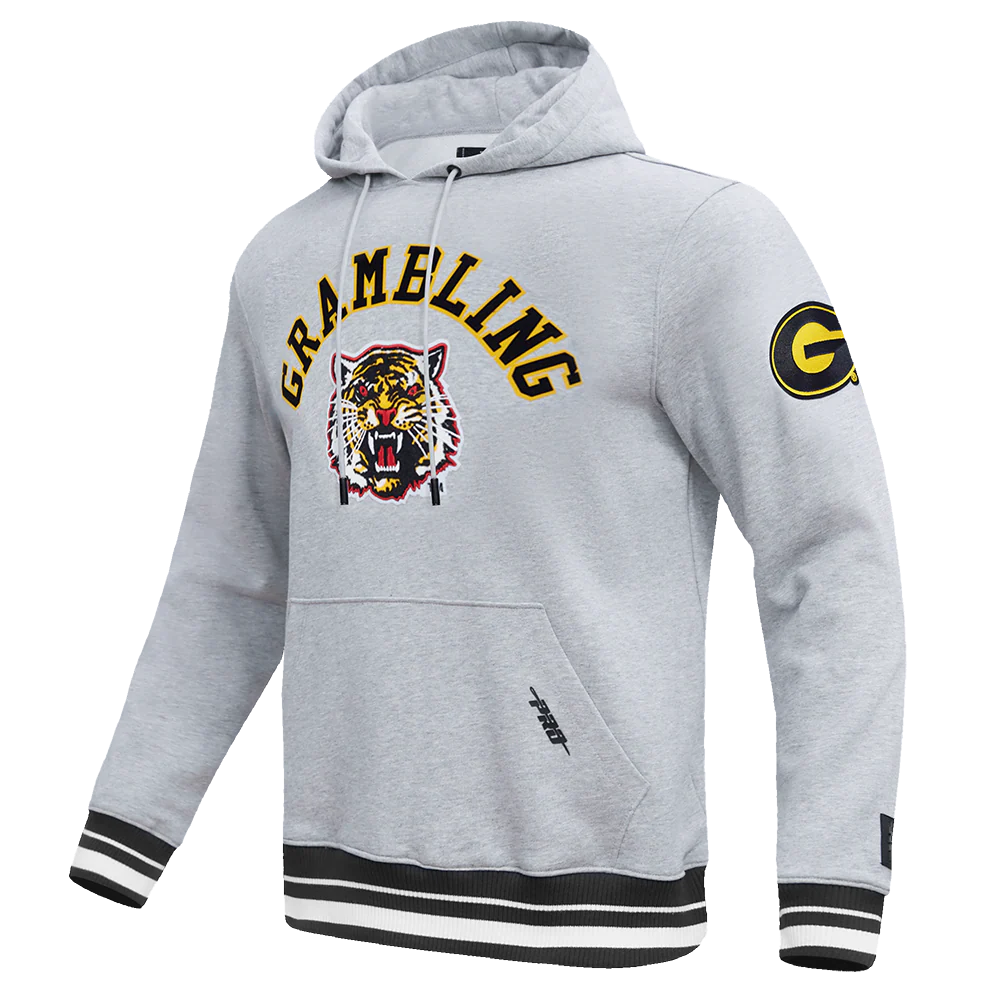 GRAMBLING STATE UNIVERSITY CLASSIC MEN'S STACKED LOGO PULLOVER HOODI (HEATHER GRAY/BLACK) - Image 2