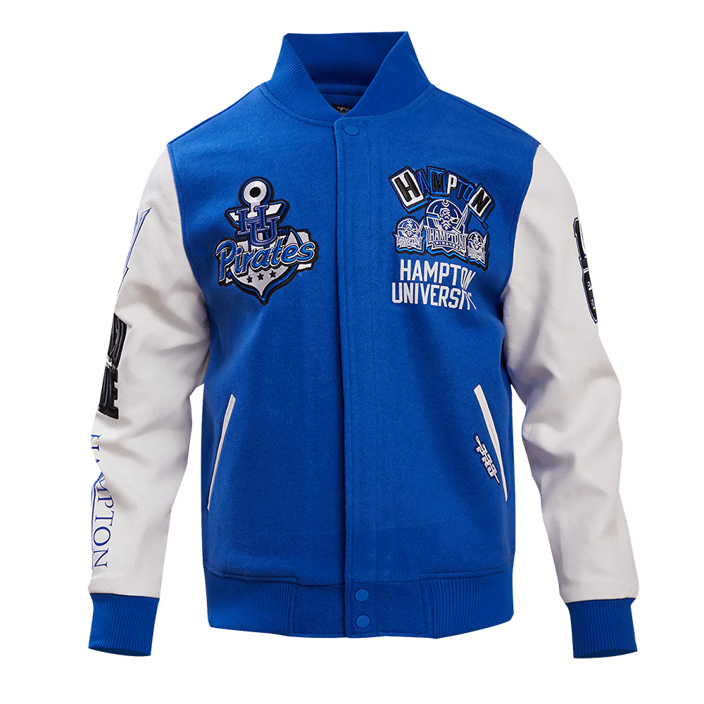 HAMPTON UNIVERSITY HOMECOMING MEN'S WOOL VARSITY JACKET (ROYAL BLUE/WHITE)