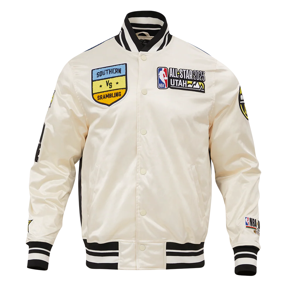 NBA X HBCU ALL STAR 2023 MEN'S RIB SATIN JACKET (EGGSHELL/ BLACK)