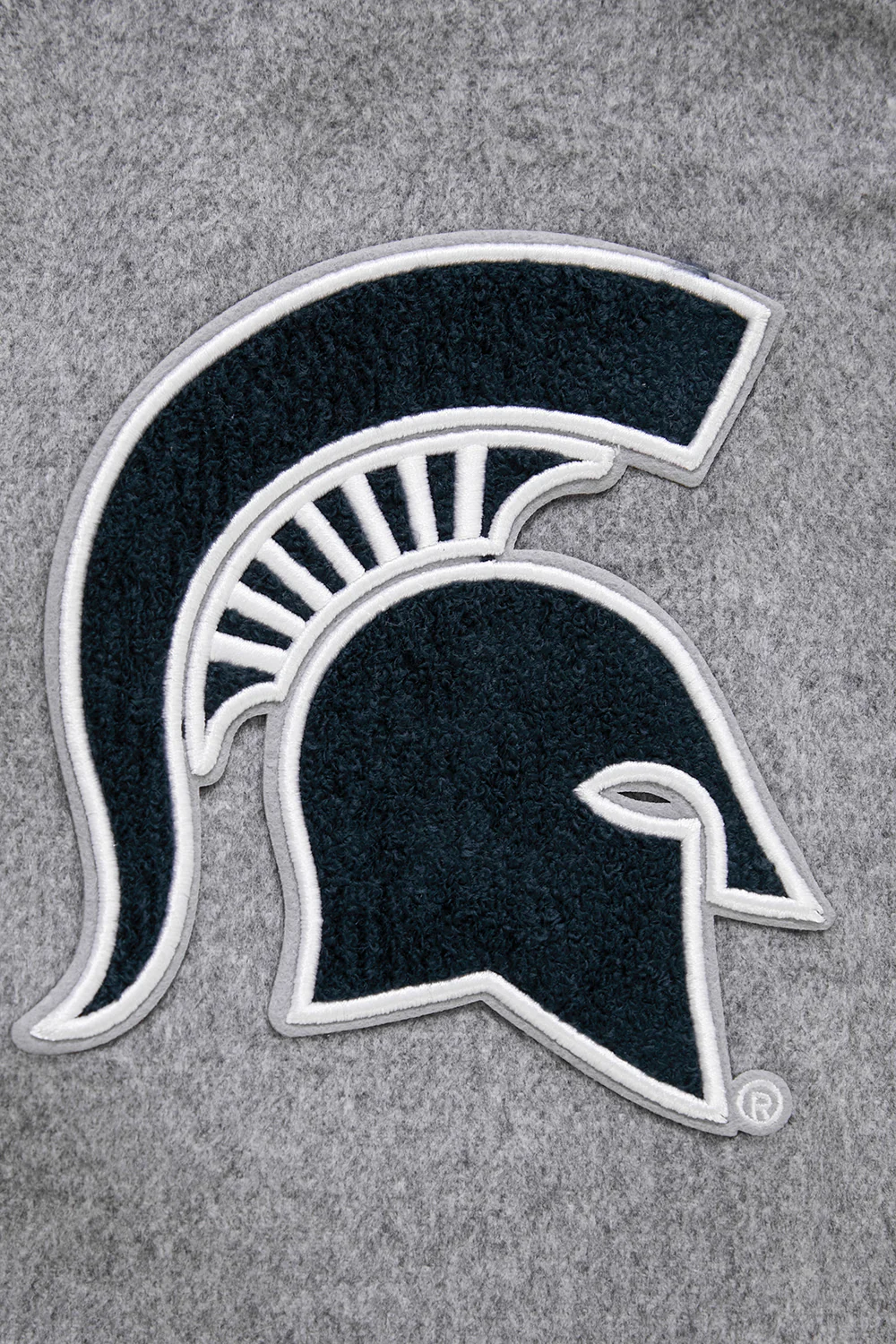 MICHIGAN STATE UNIVERSITY CLASSIC RIB WOOL MEN'S VARSITY JACKET (HEATHER GREY/WHITE) - Image 6