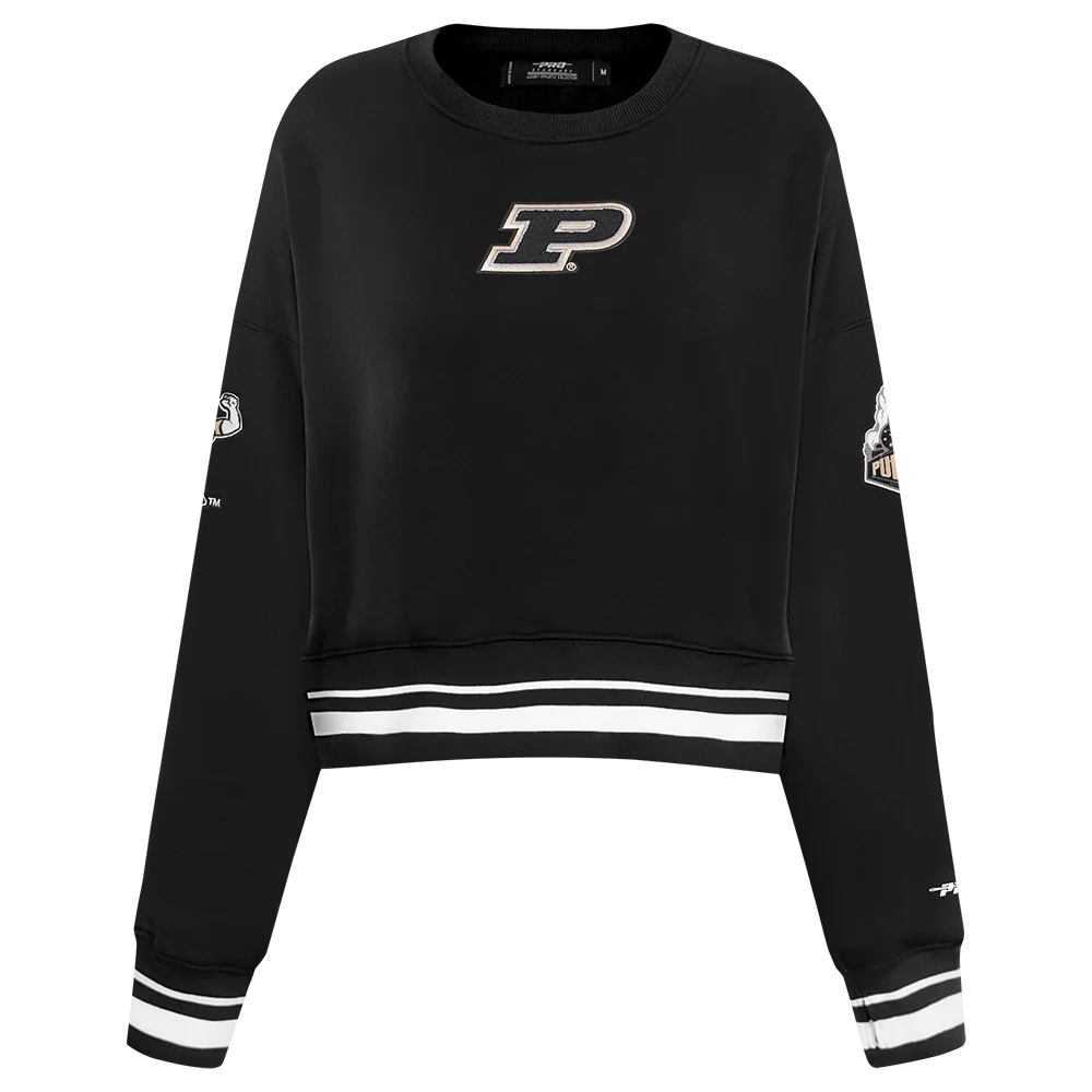 PURDUE UNIVERSITY CLASSIC WOMEN'S RIB FLEECE CREWNECK (BLACK)