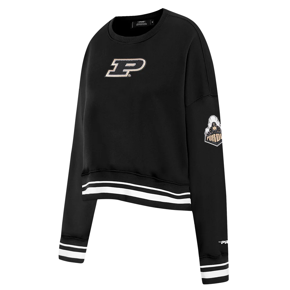 PURDUE UNIVERSITY CLASSIC WOMEN'S RIB FLEECE CREWNECK (BLACK) - Image 2