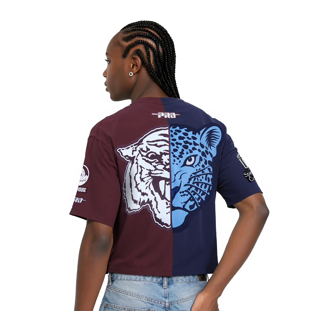 COLLEGE SPELHOUSE HOMECOMING WOMEN'S SPLIT BOXY TEE (MIDNIGHT NAVY/ WINE) - Image 2