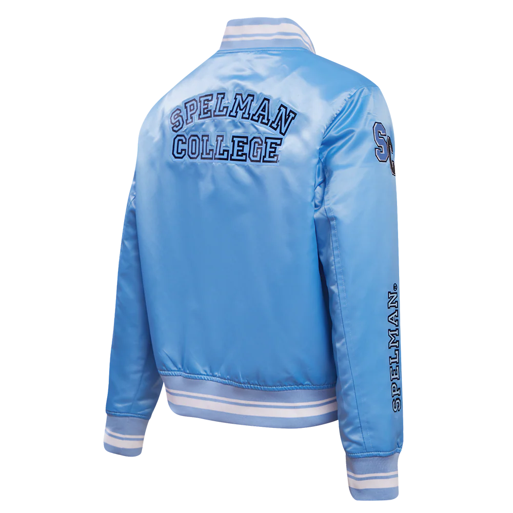 SPELMAN COLLEGE CLASSIC RIB SATIN JACKET (UNIVERSITY BLUE) - Image 3