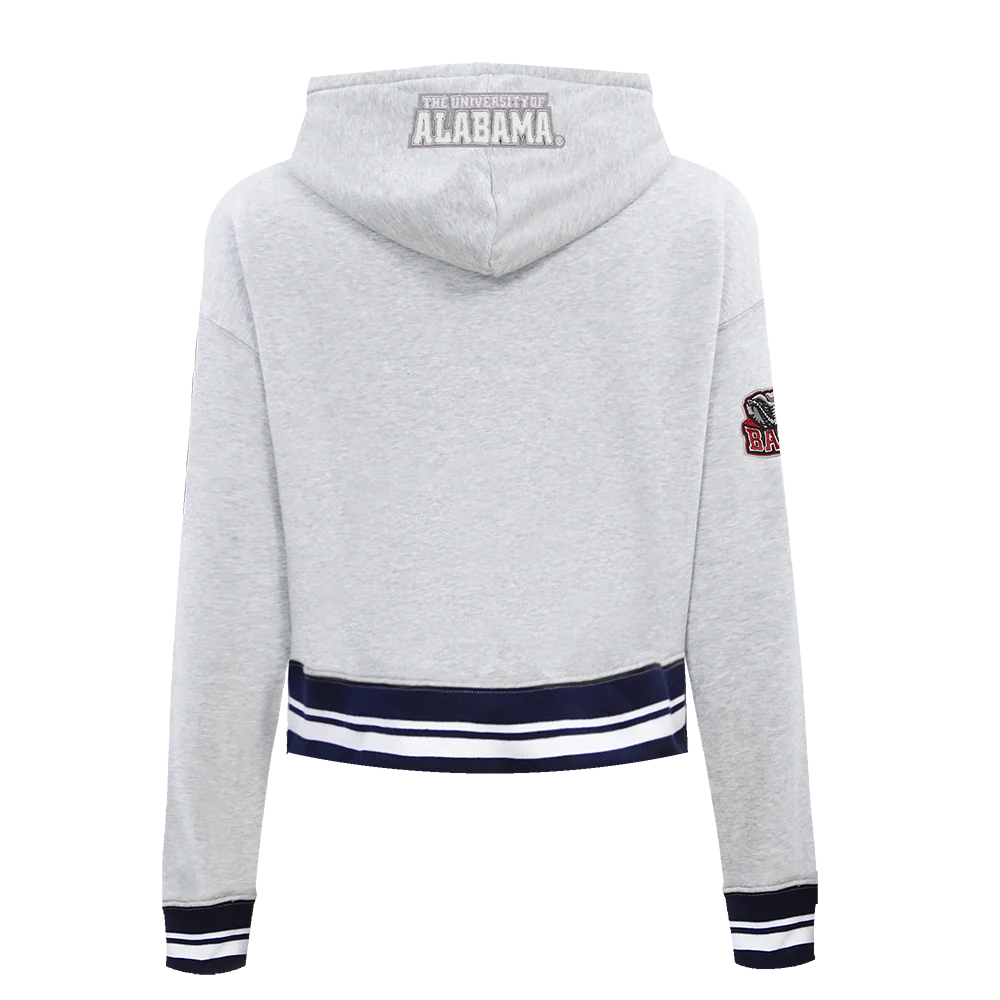 UNIVERSITY OF ALABAMA CLASSIC RIB FLEECE CROPPED PULLOVER HOODIE (HEATHER GRAY/BLACK) - Image 3