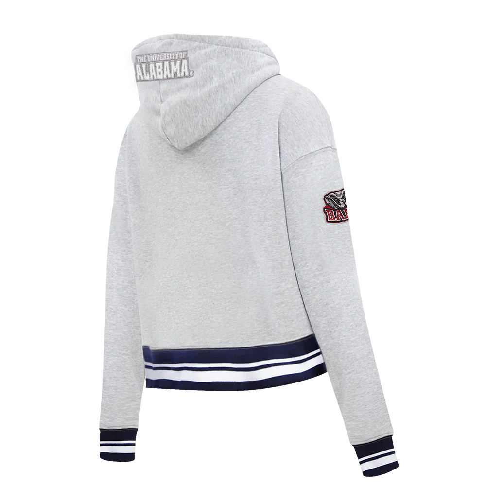 UNIVERSITY OF ALABAMA CLASSIC RIB FLEECE CROPPED PULLOVER HOODIE (HEATHER GRAY/BLACK) - Image 4