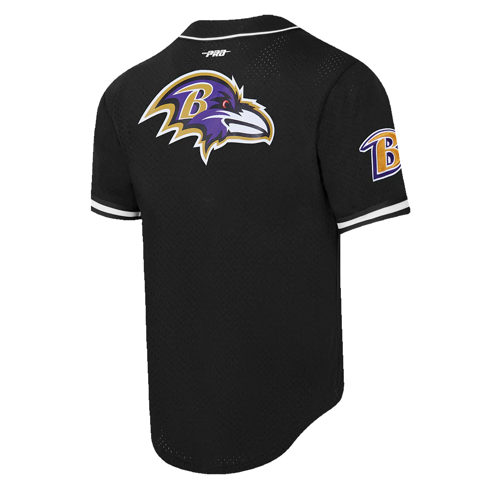 NFL BALTIMORE RAVENS CLASSIC MESH MEN'S BUTTON DOWN SHIRT (BLACK) - Image 4