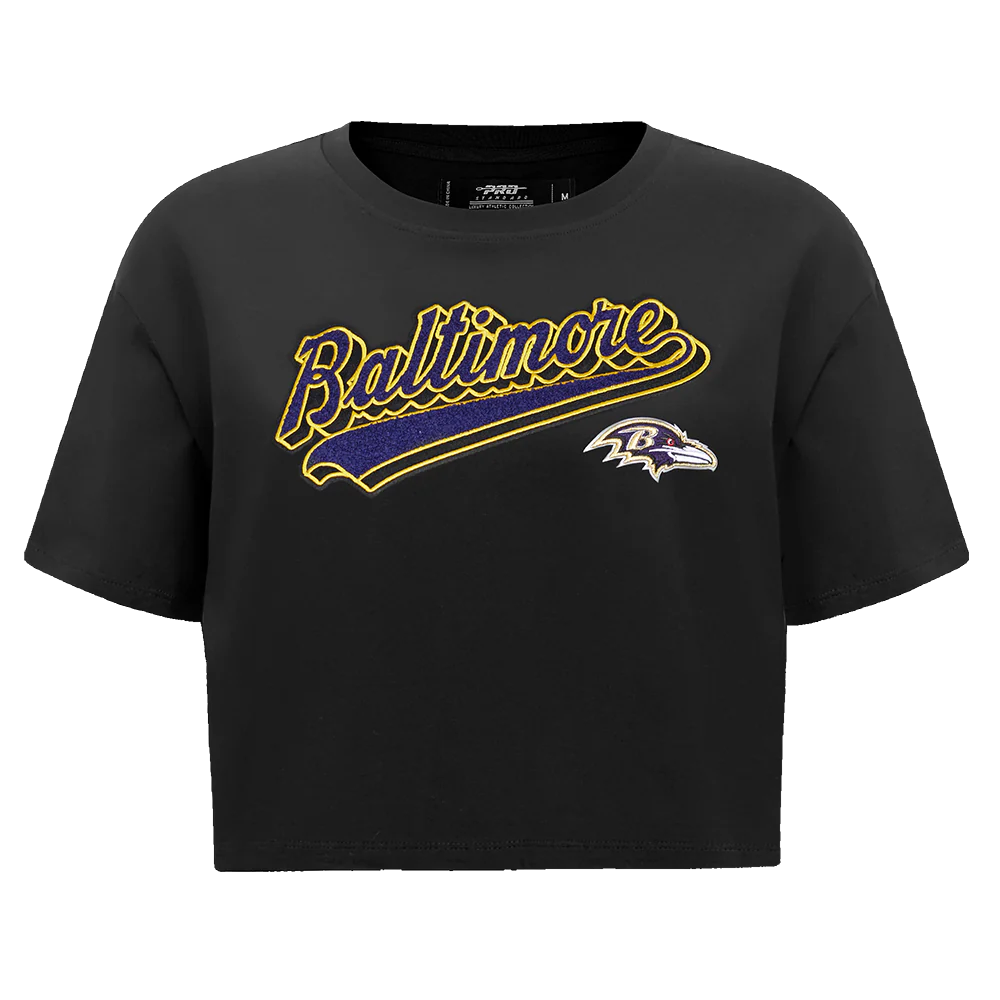 NFL BALTIMORE RAVENS SCRIPT TAIL WOMEN'S SJ BOXY TEE (BLACK) - Image 3