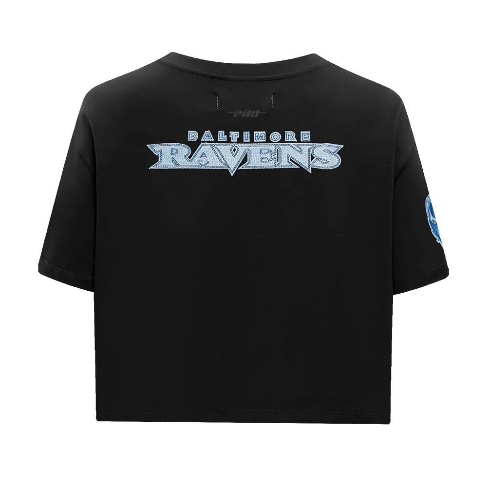 NFL BALTIMORE RAVENS VARSITY BLUES WOMEN'S BOXY TEE (BLACK) - Image 3