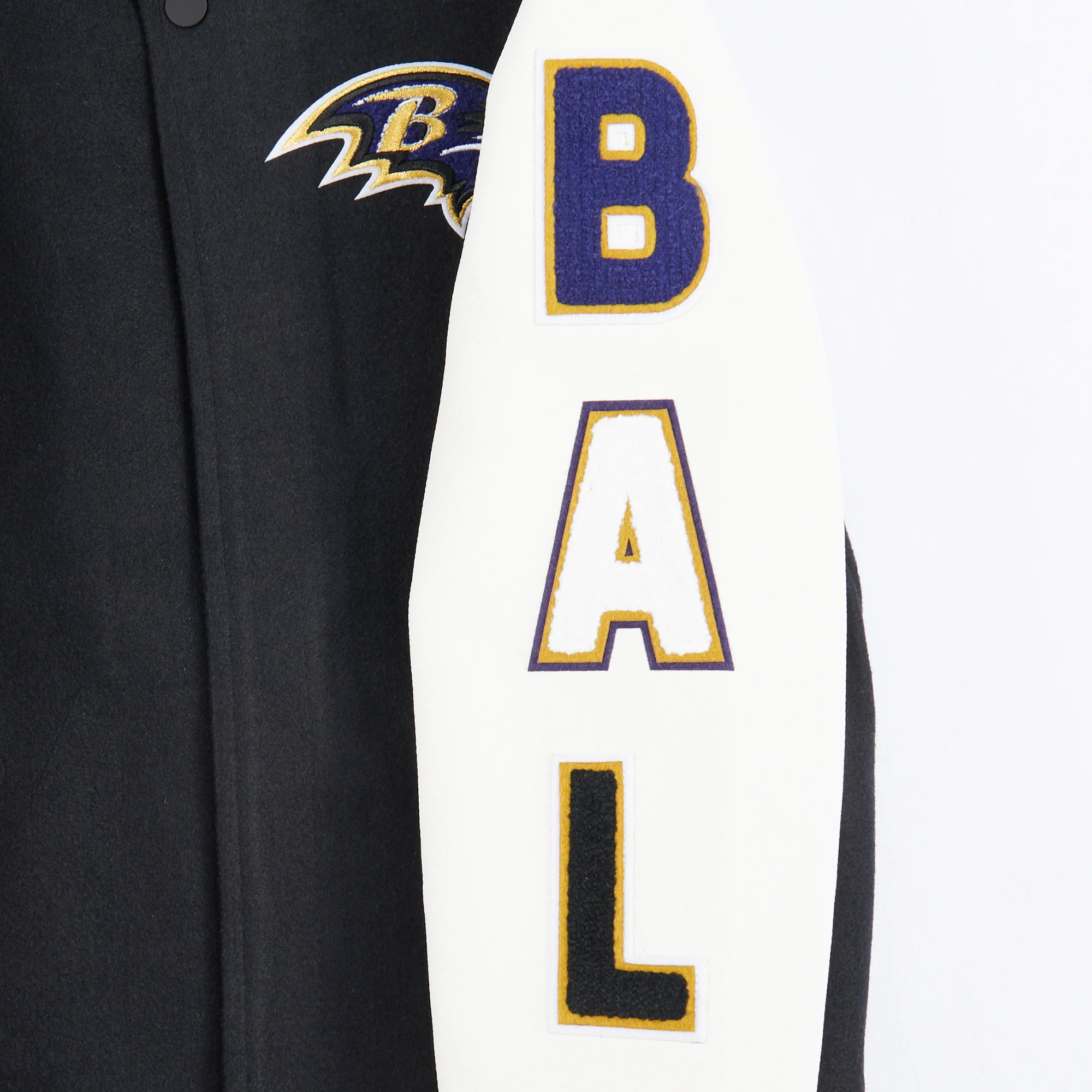 NFL BALTIMORE RAVENS CLASSIC BIG BOYS WOOL VARSITY JACKET (BLACK/WHITE) - Image 10