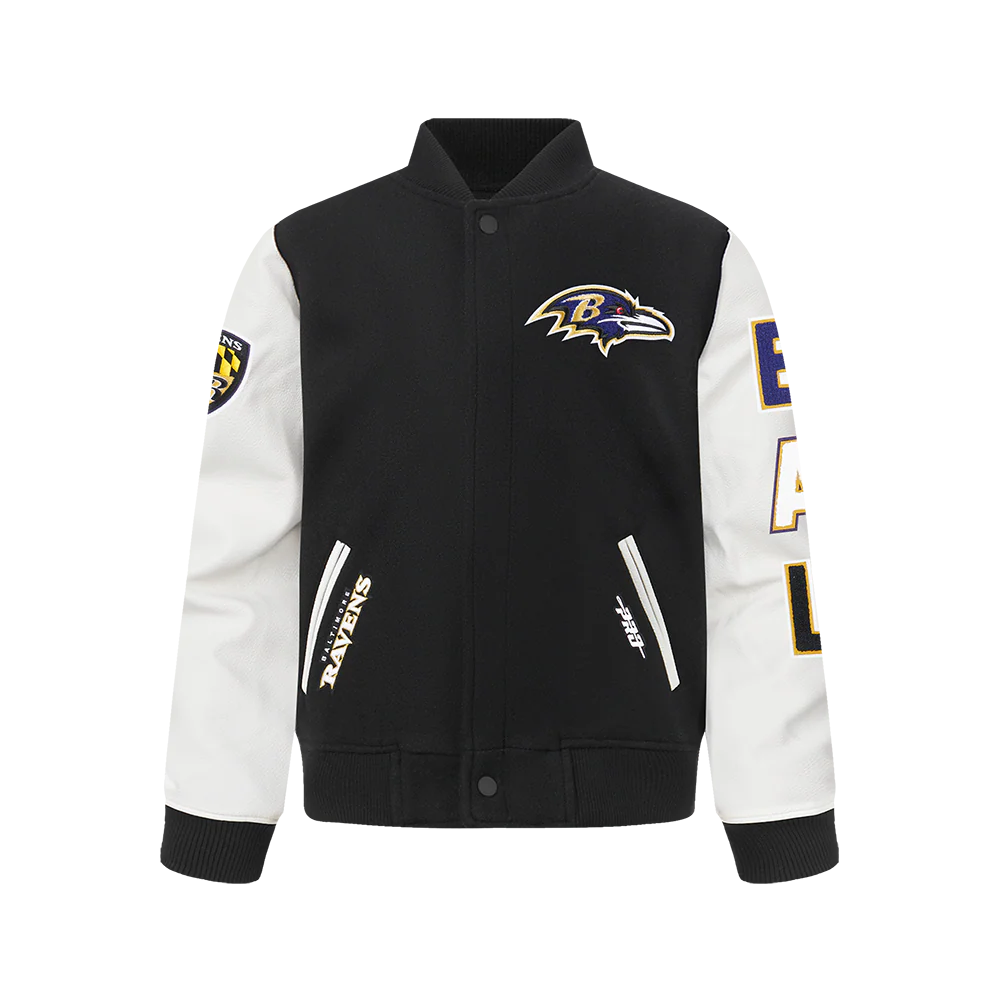NFL BALTIMORE RAVENS CLASSIC BIG BOYS WOOL VARSITY JACKET (BLACK/WHITE) - Image 3