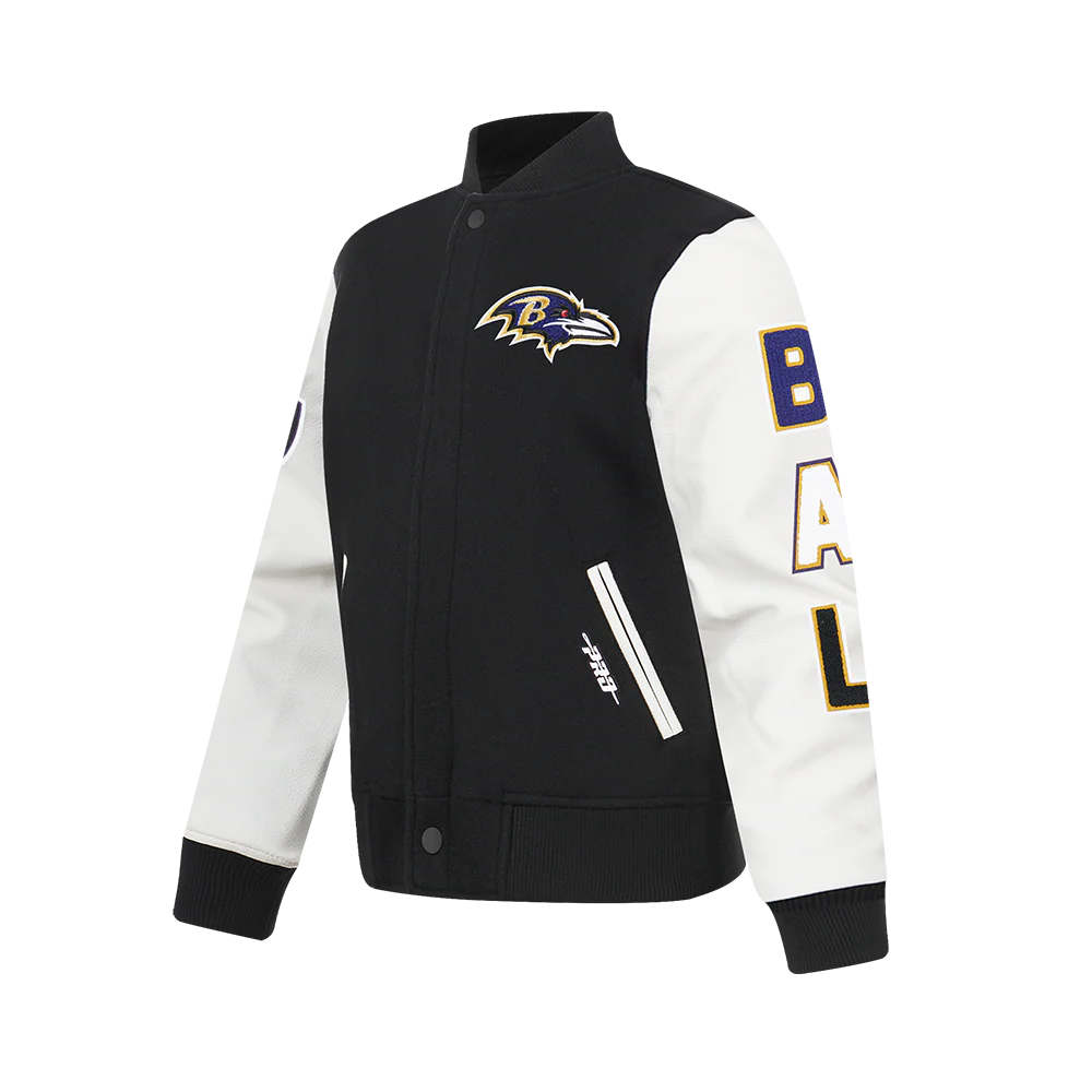 NFL BALTIMORE RAVENS CLASSIC BIG BOYS WOOL VARSITY JACKET (BLACK/WHITE) - Image 4