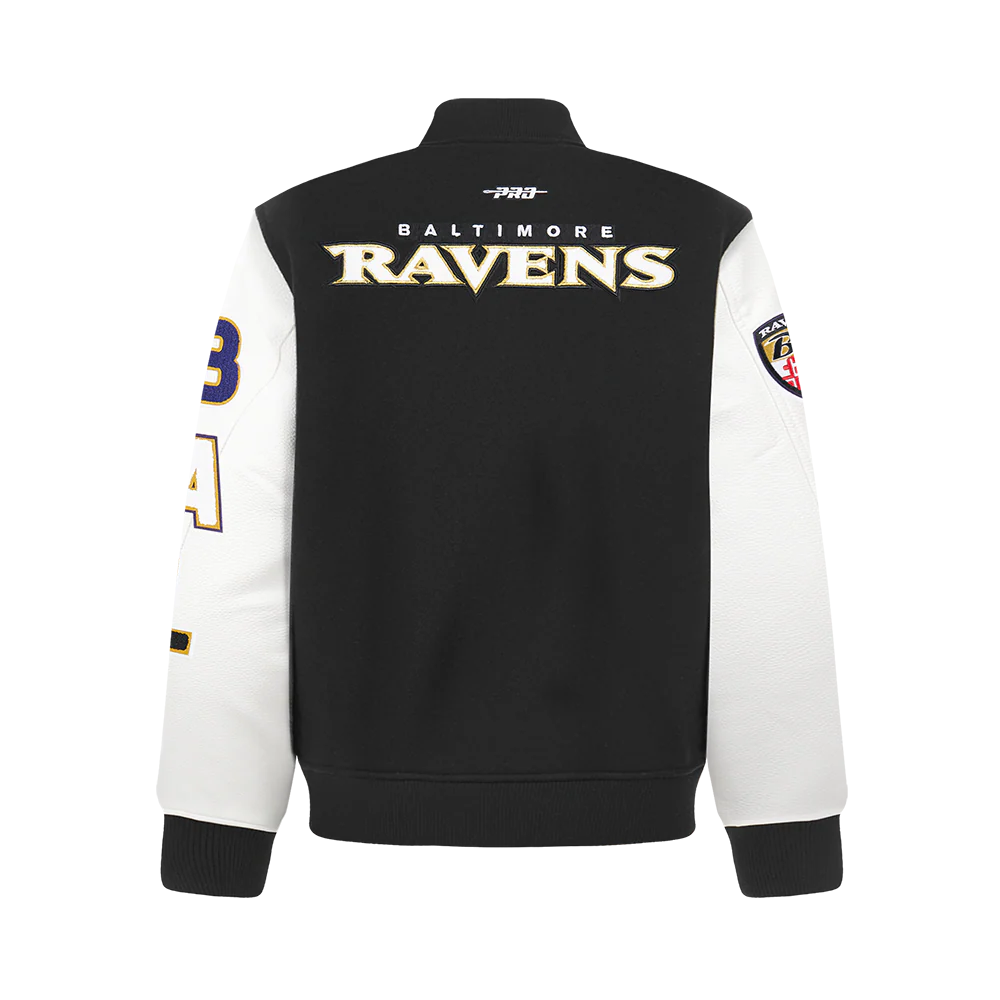 NFL BALTIMORE RAVENS CLASSIC BIG BOYS WOOL VARSITY JACKET (BLACK/WHITE) - Image 5