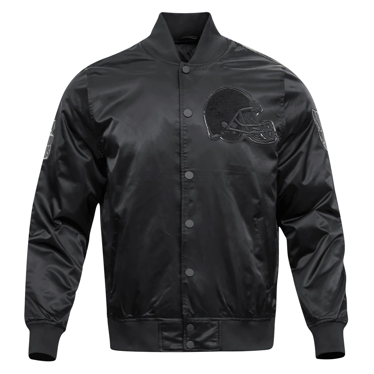 NFL CLEVELAND BROWNS TRIPLE BLACK MEN'S SATIN JACKET (TRIPLE BLACK)