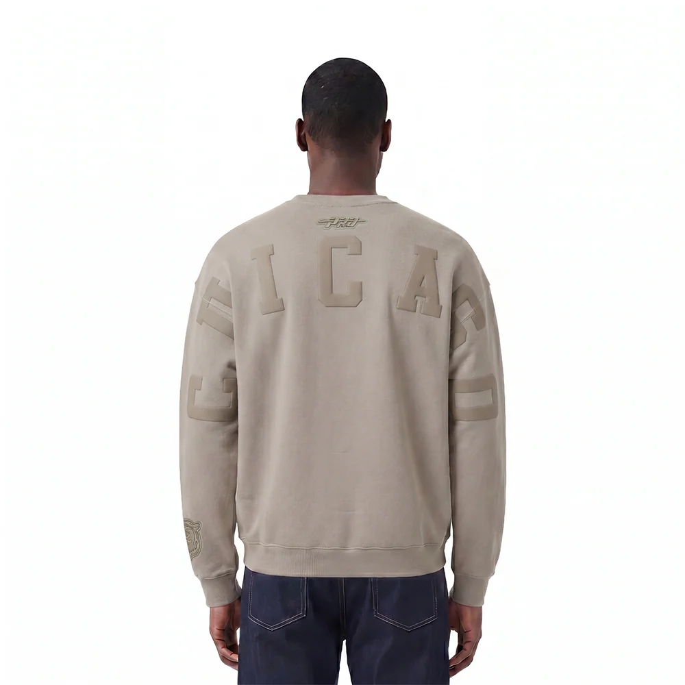 NFL CHICAGO BEARS WINGSPAN MEN'S DROP SHOULDER FLEECE CREWNECK (TAUPE)