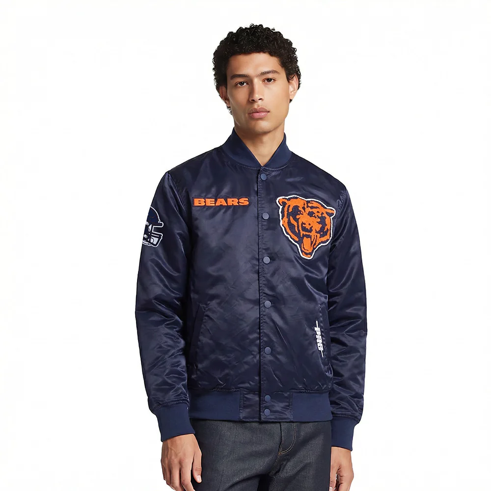 NFL CHICAGO BEARS SOUVENIR MEN'S SATIN JACKET (NAVY)