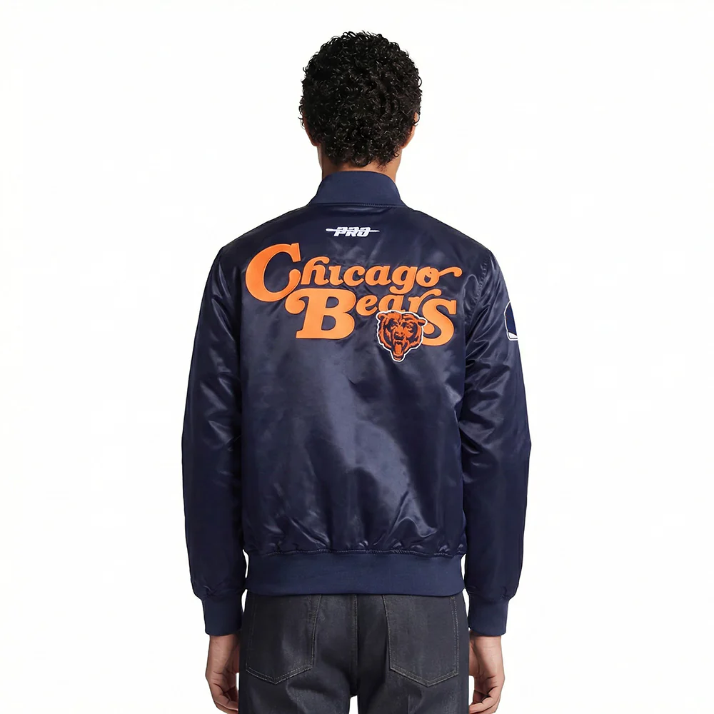 NFL CHICAGO BEARS SOUVENIR MEN'S SATIN JACKET (NAVY) - Image 2