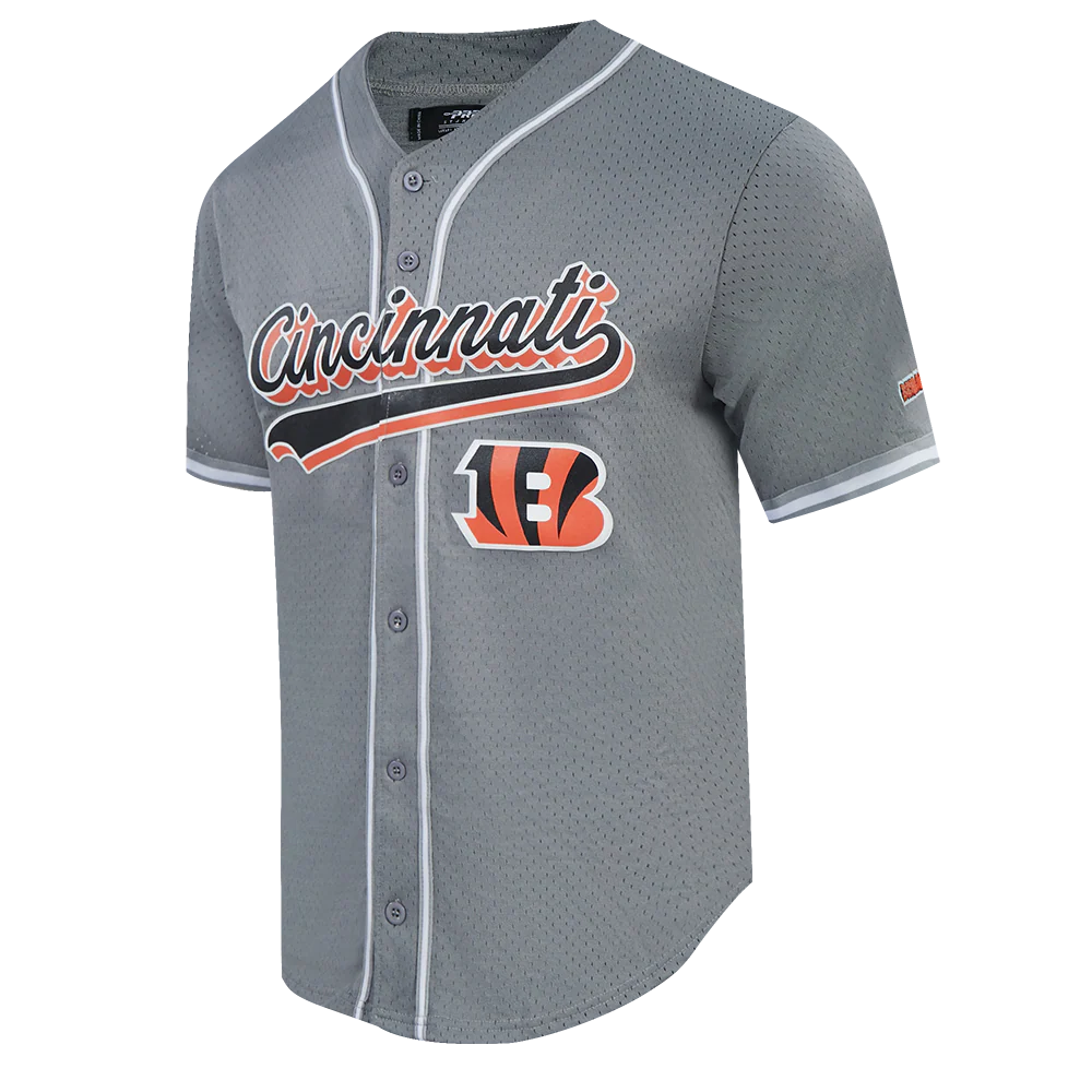 NFL CINCINNATI BENGALS SCRIPT TAIL MEN'S MESH BUTTON DOWN SHIRT (GRAY) - Image 3