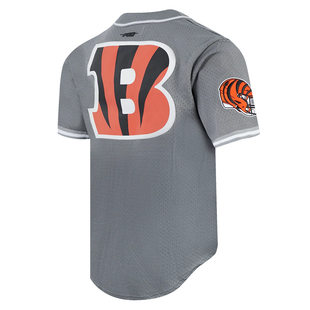 NFL CINCINNATI BENGALS SCRIPT TAIL MEN'S MESH BUTTON DOWN SHIRT (GRAY) - Image 4
