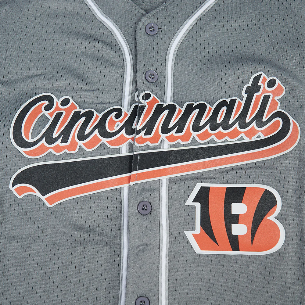 NFL CINCINNATI BENGALS SCRIPT TAIL MEN'S MESH BUTTON DOWN SHIRT (GRAY) - Image 6