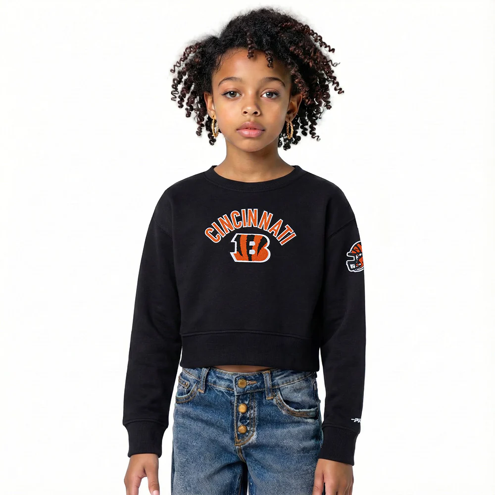 NFL CINCINNATI BENGALS CLASSIC BIG GIRL'S FLC CREWNECK (BLACK)