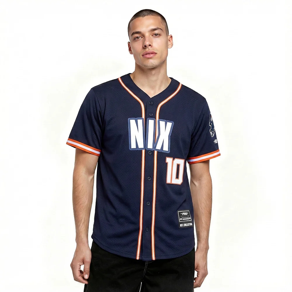 NFL DENVER BRONCOS BO NIX #10 CLASSIC MESH PNN MEN'S MESH BUTTON DOWN SHIRT (MIDNIGHT NAVY/ORANGE)