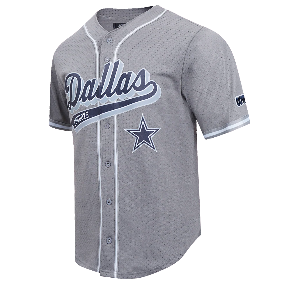 NFL DALLAS COWBOYS SCRIPT TAIL MEN'S MESH BUTTON DOWN SHIRT (GRAY) - Image 2