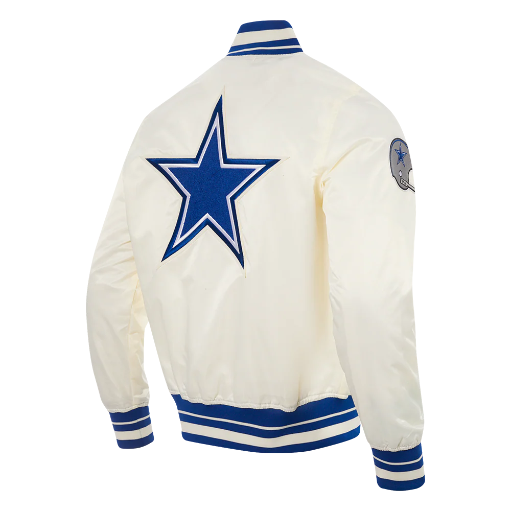 NFL DALLAS COWBOYS RETRO CLASSIC MEN'S RIB SATIN JACKET (EGGSHELL/DODGER BLUE) - Image 13
