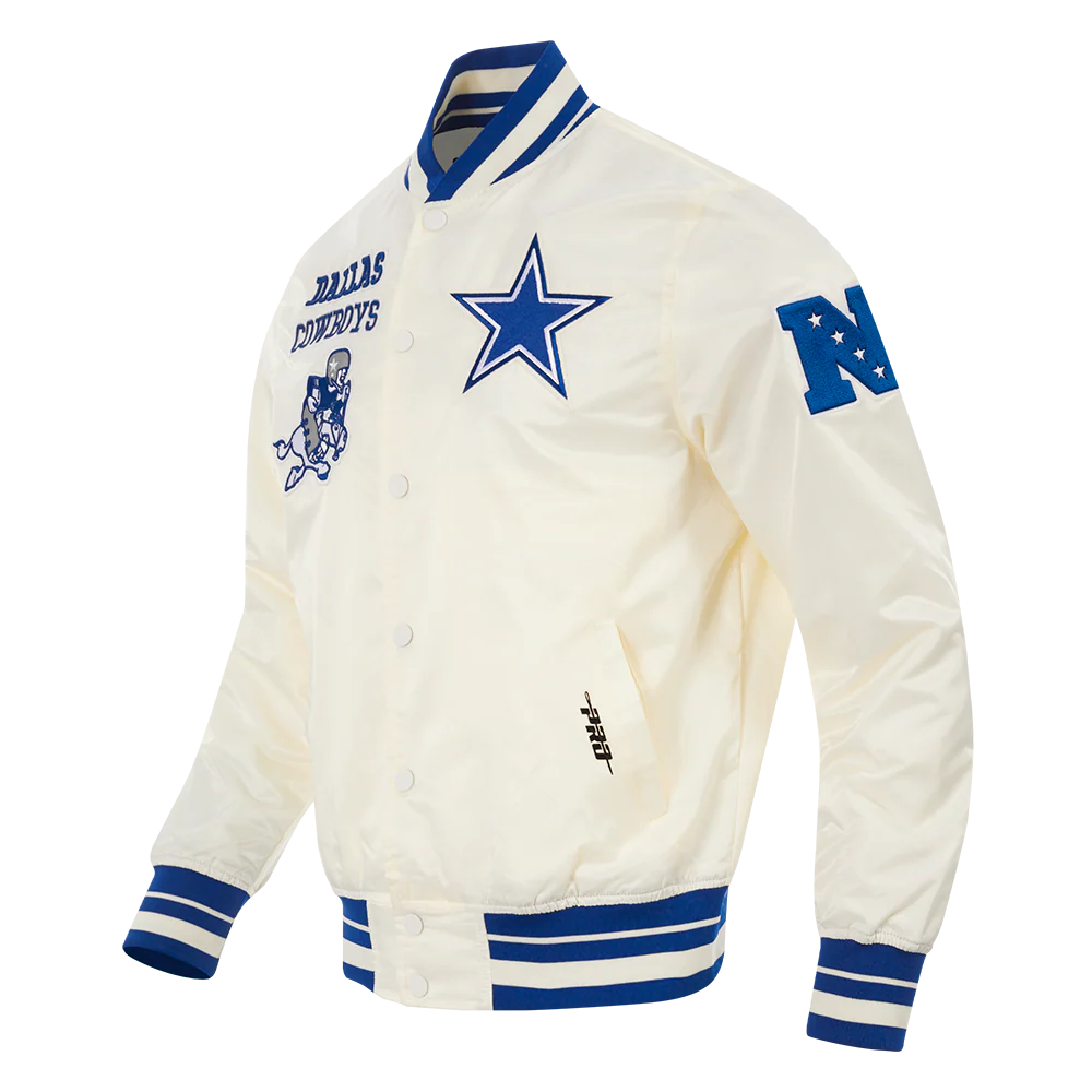 NFL DALLAS COWBOYS RETRO CLASSIC MEN'S RIB SATIN JACKET (EGGSHELL/DODGER BLUE) - Image 2