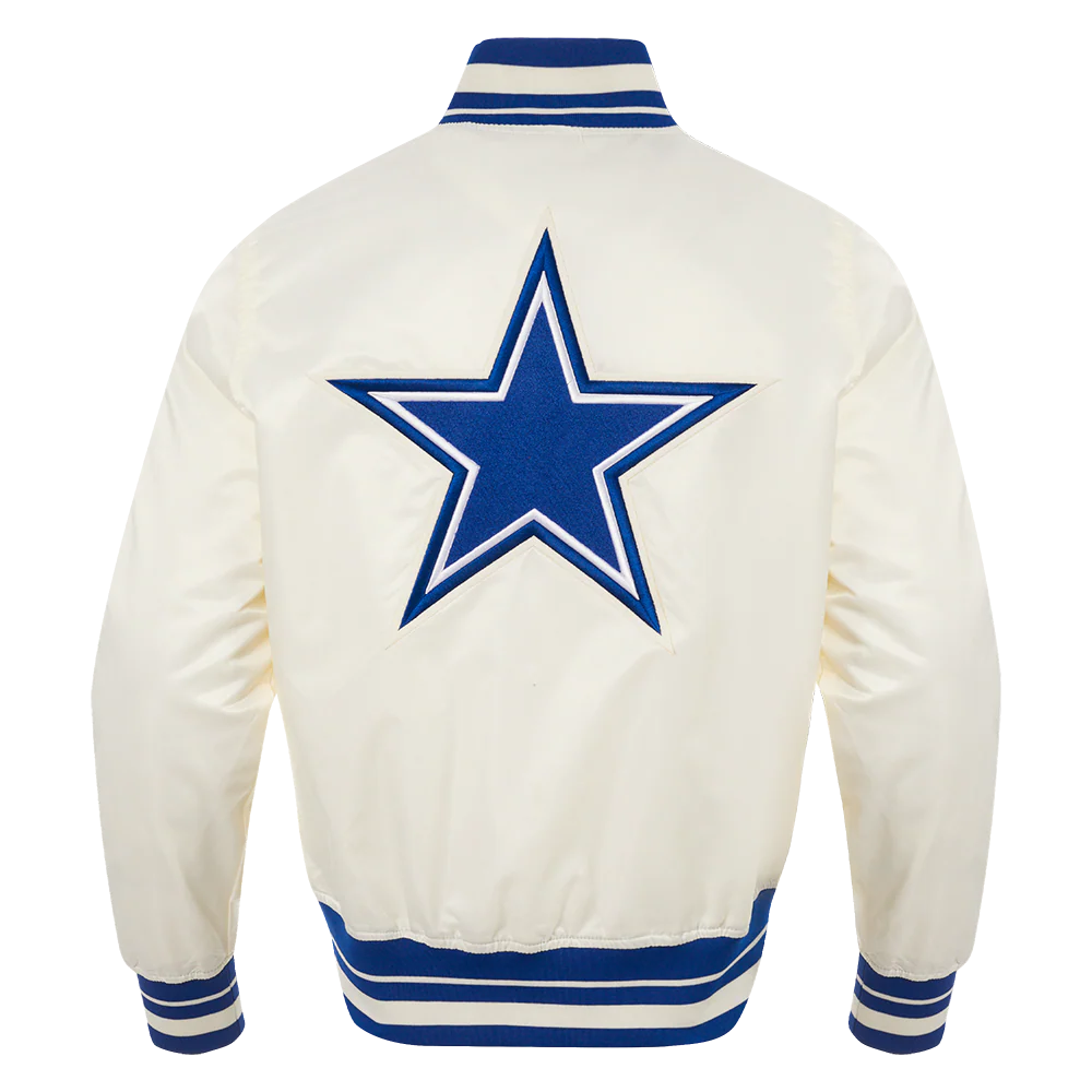 NFL DALLAS COWBOYS RETRO CLASSIC MEN'S RIB SATIN JACKET (EGGSHELL/DODGER BLUE) - Image 3