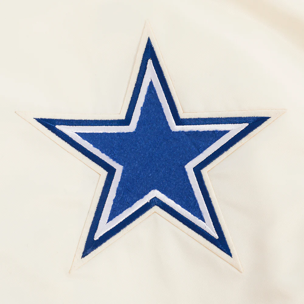 NFL DALLAS COWBOYS RETRO CLASSIC MEN'S RIB SATIN JACKET (EGGSHELL/DODGER BLUE) - Image 5
